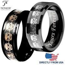 Tioneer Tungsten Carbide Wedding Band Ring Silver / Gold Skull Skeleton Inlay Comfort Fit Yours Forever Engraved 8mm