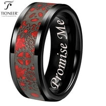 Tioneer Tungsten Carbide Wedding Band Ring Steampunk Gears Red Carbon Fiber Inlay 8mm Promise Me Engraved