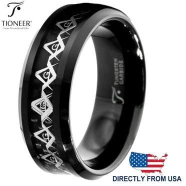 Tioneer Tungsten Carbide Wedding Band Ring with Freemason Masonic Inlay Men Women 8mm