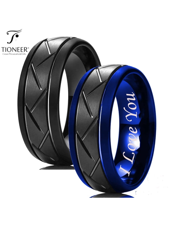 Tungsten Carbide Zigzag Groove Tire Tread Design Comfort Fit Wedding Band Ring I Love You Engraved 8mm