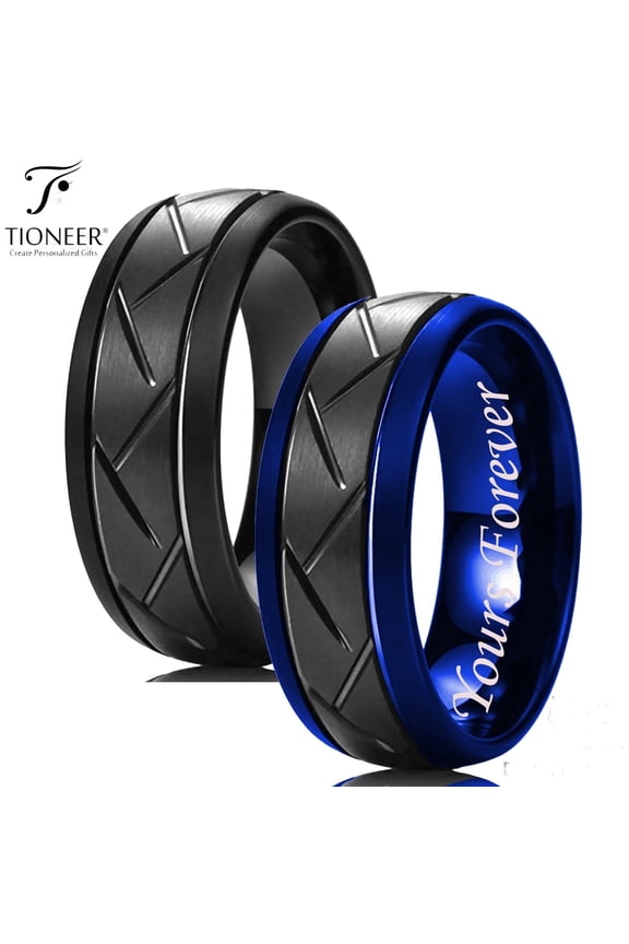 Tungsten Carbide Zigzag Groove Tire Tread Design Comfort Fit Wedding Band Ring Yours Forever Engraved 8mm
