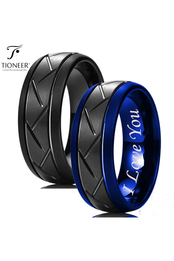 Tungsten Carbide Zigzag Groove Tire Tread Fit Wedding Band Ring CZ I Love You Engraved 8mm