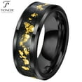 thumbnail image 1 of Tioneer Tungsten Carbide in Silver or Black Beveled Edge w/ Gold Foils Inlay Wedding Band / Ring for Men Women 8MM w/ FREE Engraving, 1 of 1