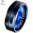 thumbnail image 1 of Tioneer Tungsten Ring Black IP w/ Distinct Blue or Red Center Line 8mm Comfort Fitw/ Free Engraving Options, 1 of 2