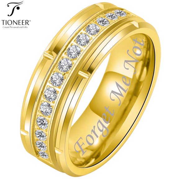 Tioneer Tungsten Wedding Band w/ 15 Cubic Zirconia in Silver Black Gold Ring 8mm