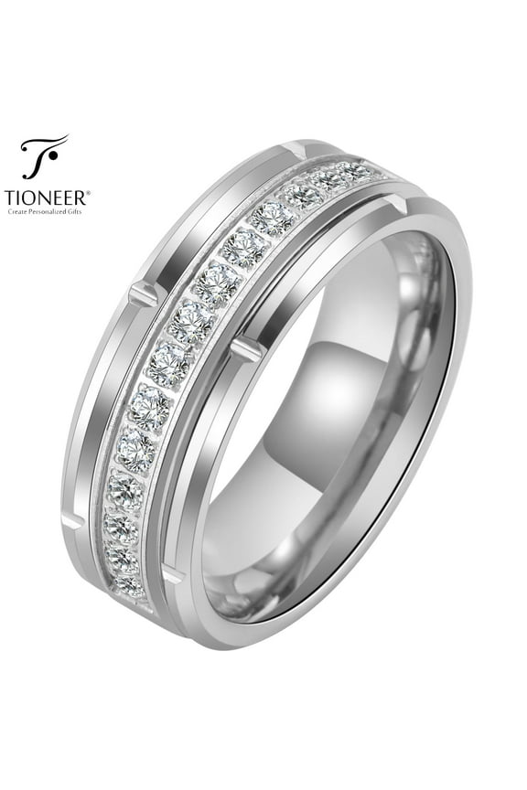 Tungsten Wedding Band w/ 15 Cubic Zirconia in Silver Tioneer Black Gold Tioneer 8mm Ring