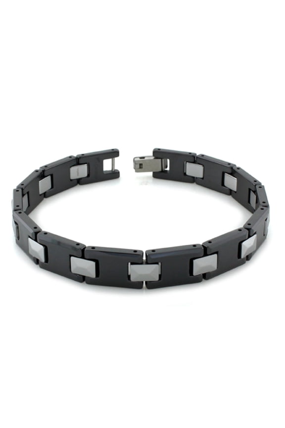 Two-Tone Black Tungsten Carbide Link Bracelet