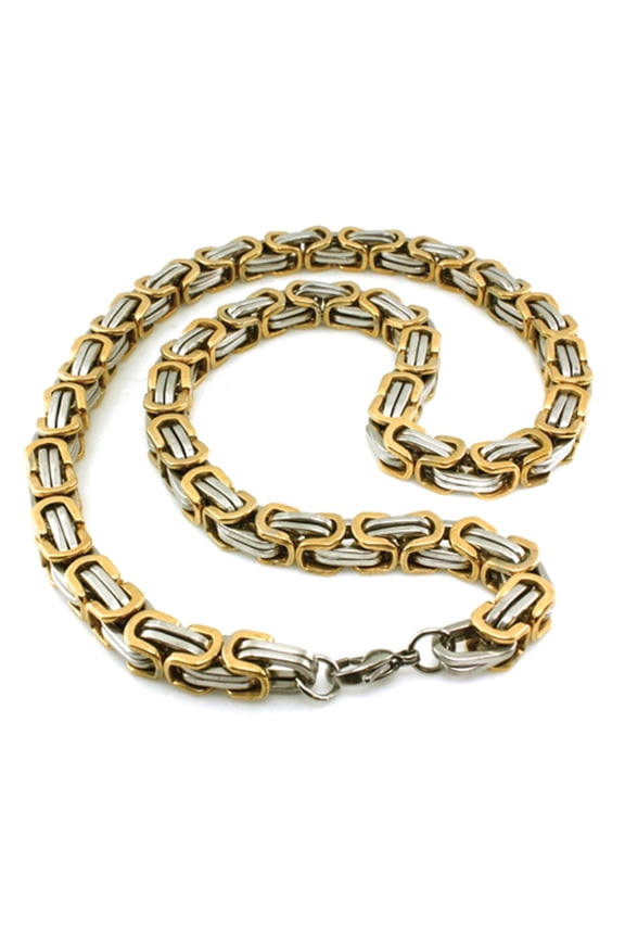 Stainless Steel Two-Tone Imperial CZ Box Chain Link Necklace 6.5mm