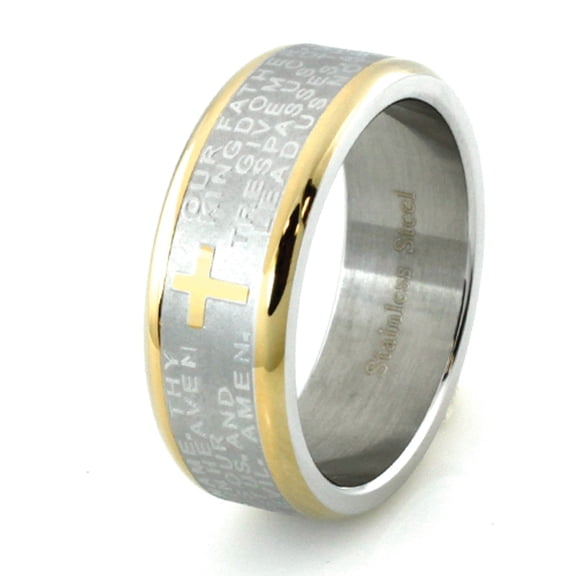 Tioneer Two-Tone Stainless Steel Lord's Prayer Religious Wedding Band Ring