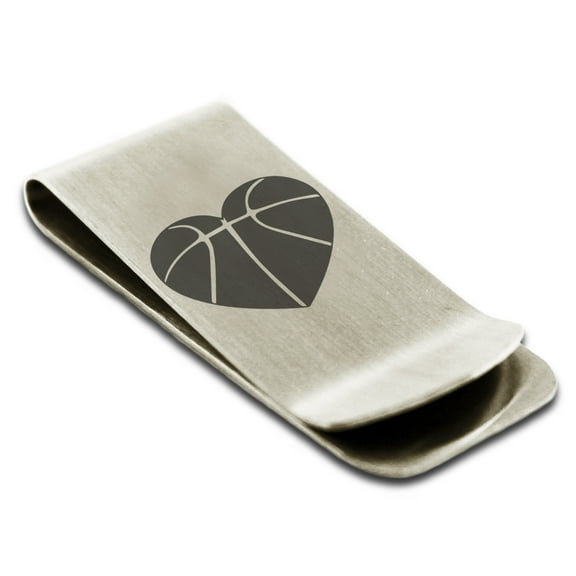 Tioneerv Stainless Steel Love Basketball Heart Engraved Money Clip Credit Card Holder