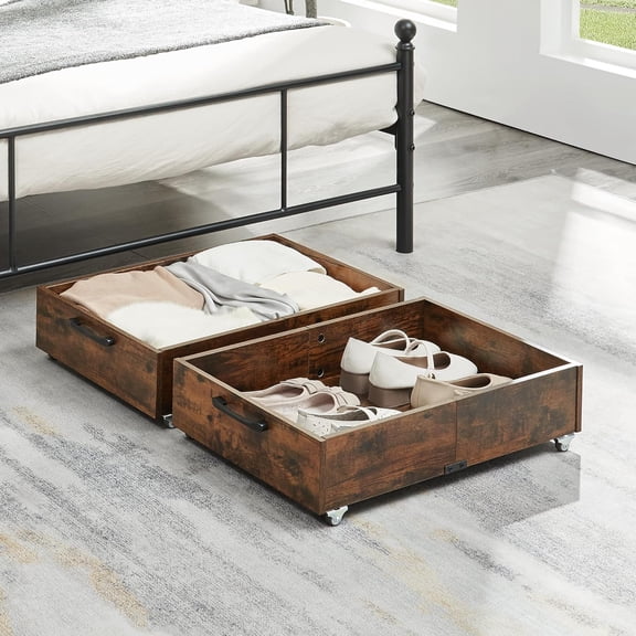 Tiopghad Under Bed Storage With Wheels, 2 Pack Under Bed Shoe Storage Organizer Drawer, Composite