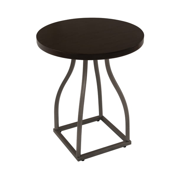 Tior Accent Table, 20 Inch Round Wood Brown Top, Gray Metal Base