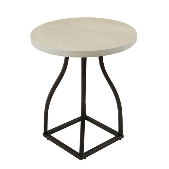 Tior Accent Table, 20 Inch Round Wood White Top, Black Metal Base