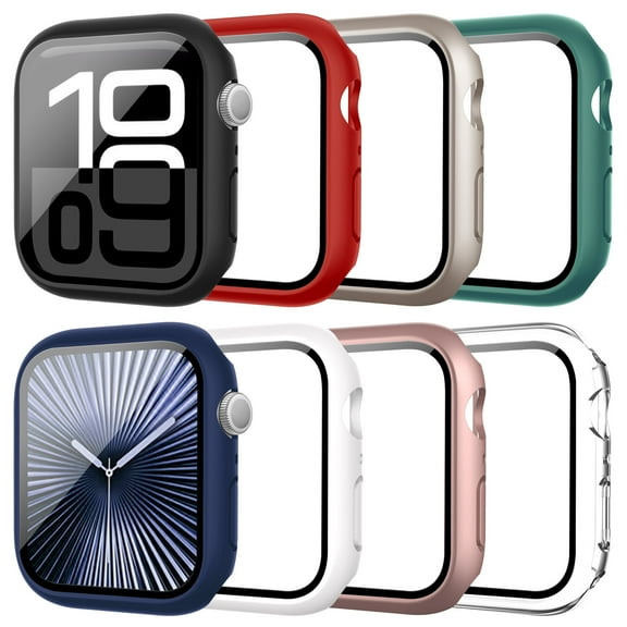 Tiorecime 8 Pack Case for Apple Watch Series 9/8/7 45mm with Tempered Glass Screen Protector, Hard PC Bumper, Scratch Resistant Protective Cover Compatible with iWatch S9/8/7 45mm Accessories