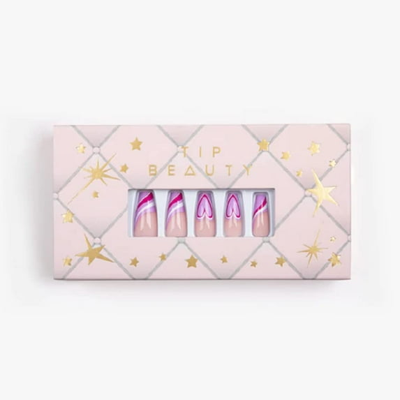 Tip Beauty Miss Sixty | 28 Faux Nails & Specialized Nail Glue | Quick Drying Professional Salon Quality Glue On Fake Nail Kit