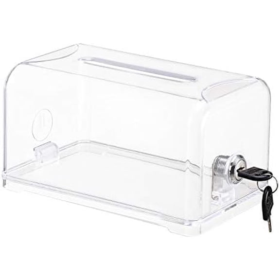 Tip / Donation / Suggestion / Business Card Collection Box with Lock (Clear Color / Transparent)$$Office