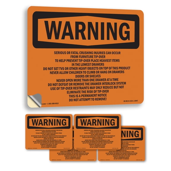 Tip OSHA WARNING Vinyl Decal Label 5 Inch x 3.5 Inch - 5 Pack