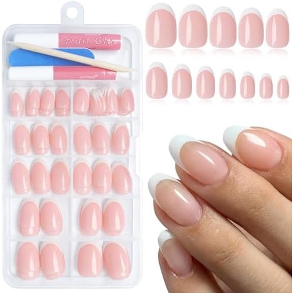 Tip Press Nails, 120 count Short Oval Nails Full Cover Nude Press ons with Glue Artificial Short Nails for Women Girls Finger Nails Design