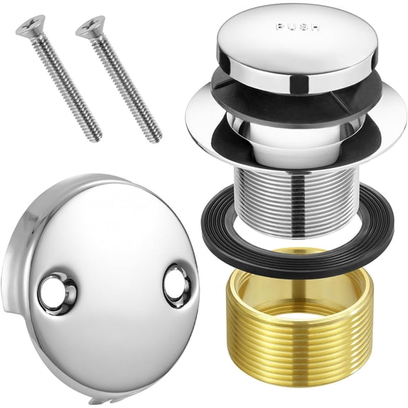 Tip Toe Bathtub Drain Conversion Kit Assembly, Tub Drain Plug Trim Set Bath Tub Drain Stopper with Two-Hole Overflow Faceplate (Chrome Plated)