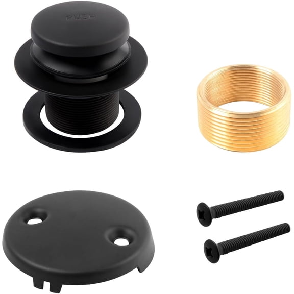 Tip-Toe Bathtub Drain Conversion Kit with Two-Hole Overflow Faceplate, Black Solid Brass Stainless Steel