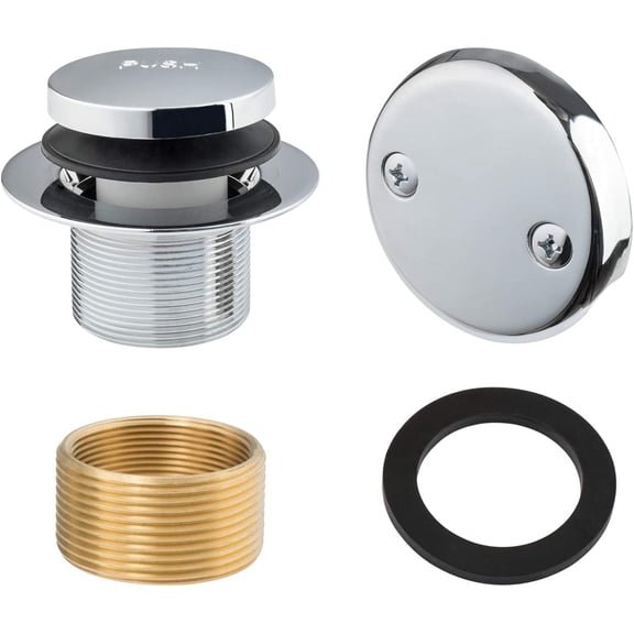 Tip-Toe Bathtub Drains Trim Set with Two-Hole Overflow Faceplate, Replacement Bath Drain Trim Kit with 2-Hole Overflow Faceplate and Universal Fine/Coarse Thread (CHROME PLATED)