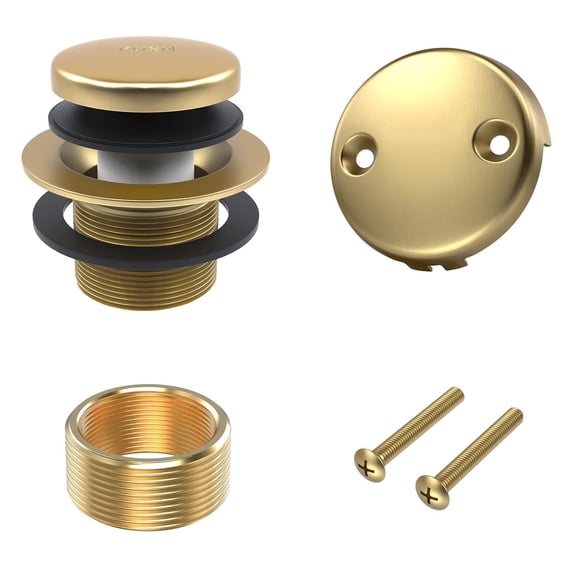 Tip-Toe Tub Drain Trim Kit for Bathroom Bathtubs, Brushed Gold Brass 2-Hole Overflow Faceplate Home Improvement Replacement Parts