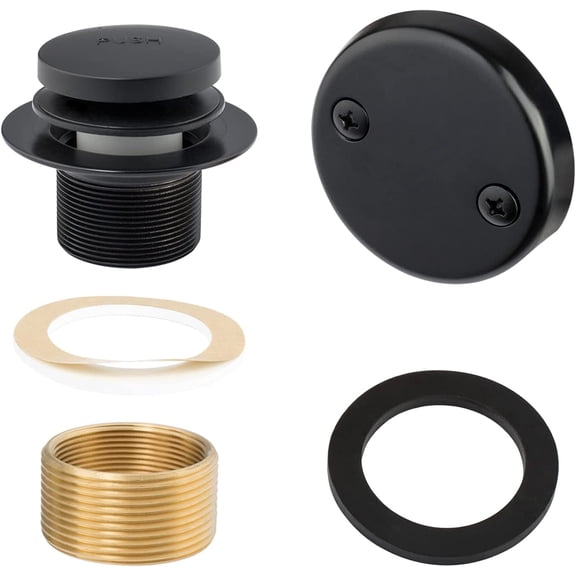 Tip-Toe Tub Trim Set with Two-Hole Overflow Faceplate and No Plumber’s Gasket, Replacement Bath Drain Trim Kit with Universal Fine/Coarse Thread, No Putty Installation by (Matte Black)