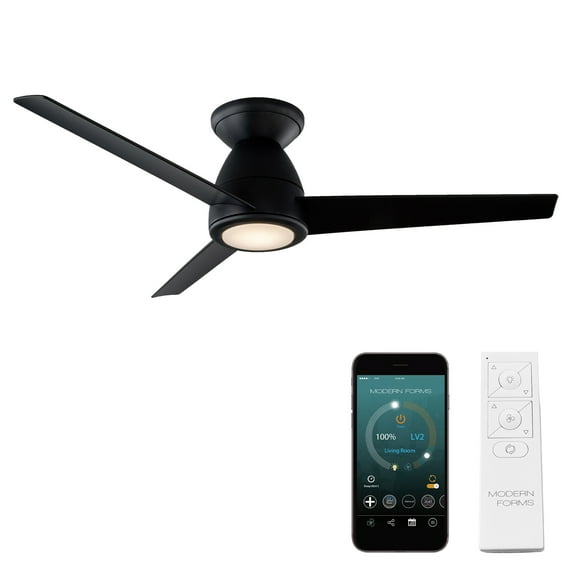 Tip Top 44" Matte Black Integrated LED Smart Flush Mount Ceiling Fan with Remote Control