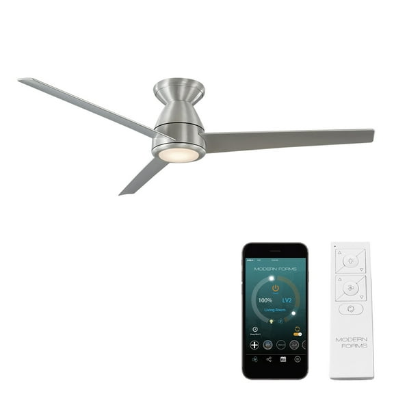 Tip Top 52" Brushed Aluminum Dimmable LED Smart Flush Mount Ceiling Fan with Remote Control