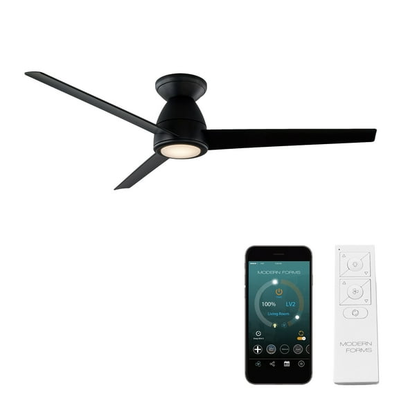 Tip Top 52" Matte Black Dimmable LED Smart Flush Mount Ceiling Fan with Remote Control