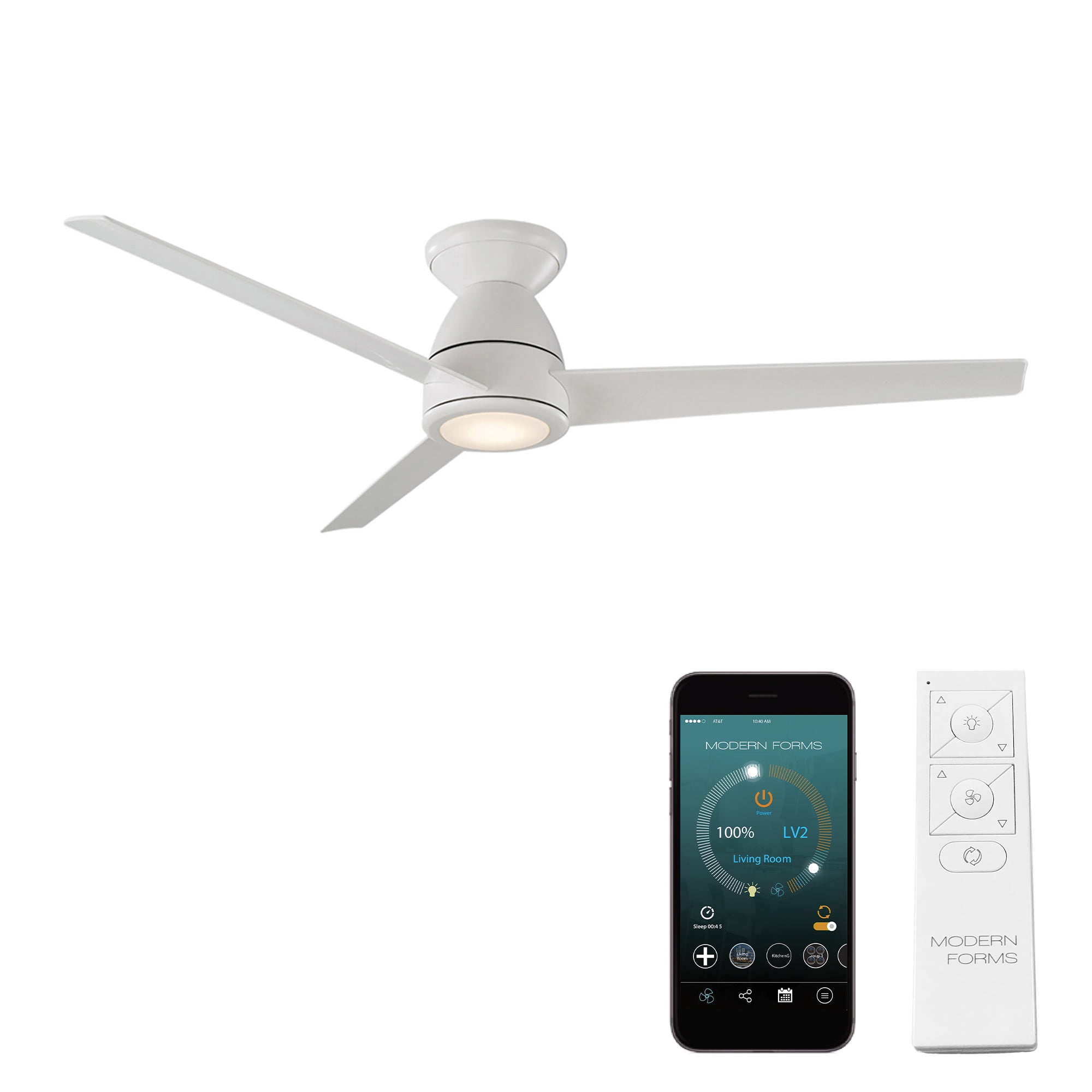 Matte White 52" Smart Flush Mount Ceiling Fan with LED Light and Remote