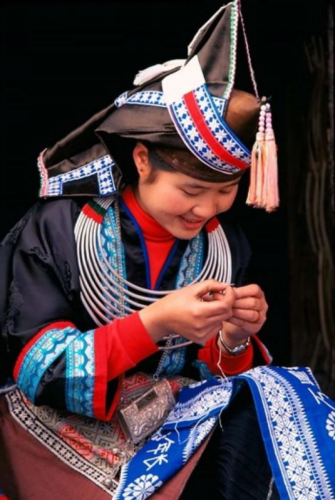 Tip-Top Miao Girl Doing Traditional Embroidery China Canvas Art - Keren Su DanitaDelimont (12 x 17)
