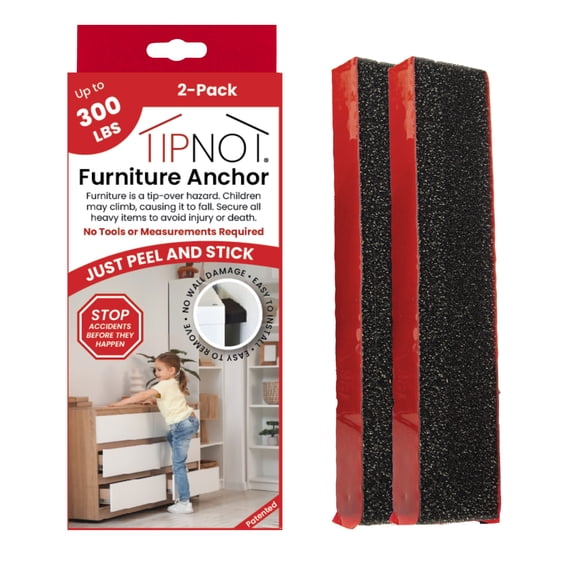 TipNot Furniture Anchor, No-Tools-Required Furniture Wall Anchor to Protect Valuables and Keep Your Home Childproof and Babyproof, Holds Up to 300 Pounds, 2-Pack
