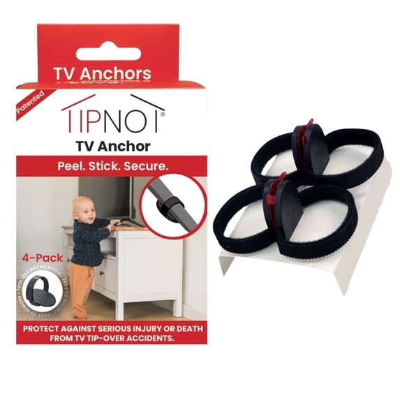 TipNot TV Anchor, No-Drill, Anti-Tip, Adhesive TV Safety Straps - Just Peel & Stick to Childproof and Babyproof Your Home 4-Pack