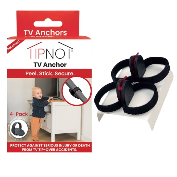 TipNot TV Anchor, No-Drill, Anti-Tip, Adhesive TV Safety Straps - Just Peel & Stick to Childproof and Babyproof Your Home 4-Pack