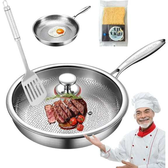 Tipanexi Titanium Pan Pro with Lid, 2025 New Titaniums Frying Pan for Cooking Non Stick, Tipanexi Titanium Cookware Durable Scratch-Resistant Non Stick Titaniums Nutri Pan (10.23in, No Lid)