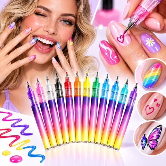 Tipelle Nail Art Pens Set, Nail Markers for Nail Art, Suitable for Nail Art, Nail Painting and Artistic Decorations Suitable(12 Colors )