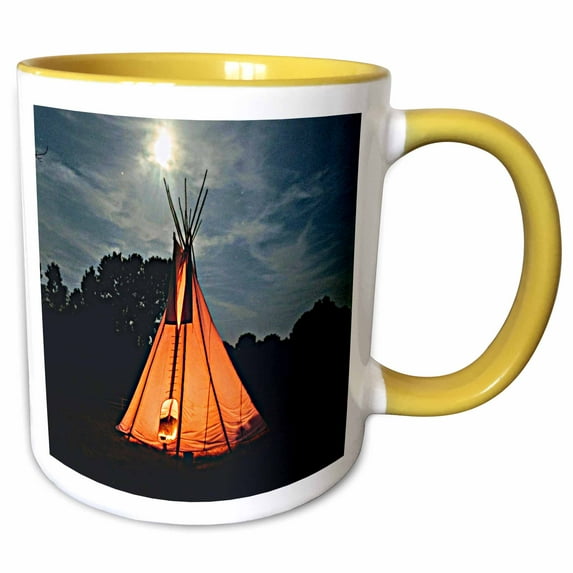 3drose, Tipi Tent Alone in the Dark Wilderness Teepee, 15oz Two-tone Yellow Mug