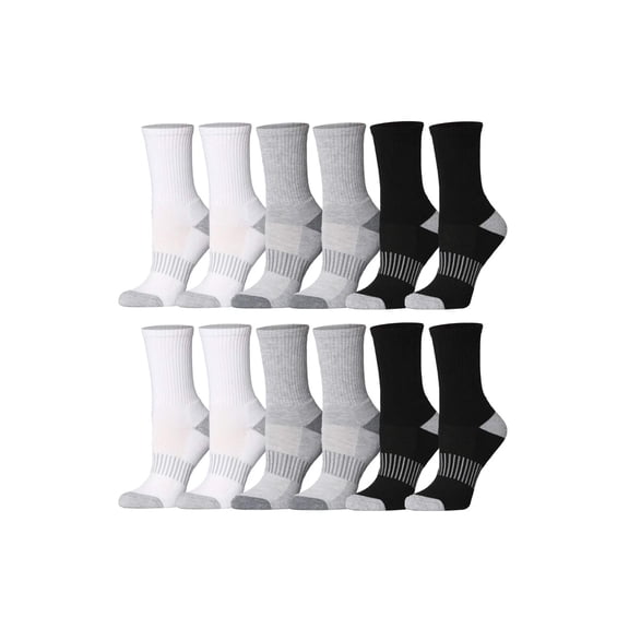 Tipi Toe Ladies Cushioned Athletic Crew Socks with Arch Support, 12 Pairs