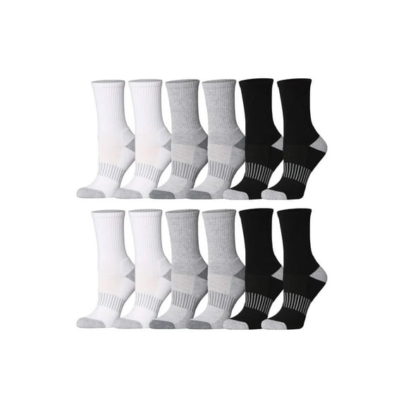 Tipi Toe 12 Pack Womens Ankle Support Cushioned Crew Socks for Women
