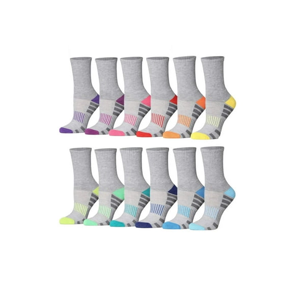 Tipi Toe 12-Pack Athletic Performance Cushioned Crew Socks with Arch Support
