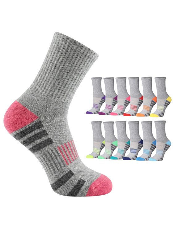 12-Pack Athletic Performance Cushioned Crew Socks with Arch Support