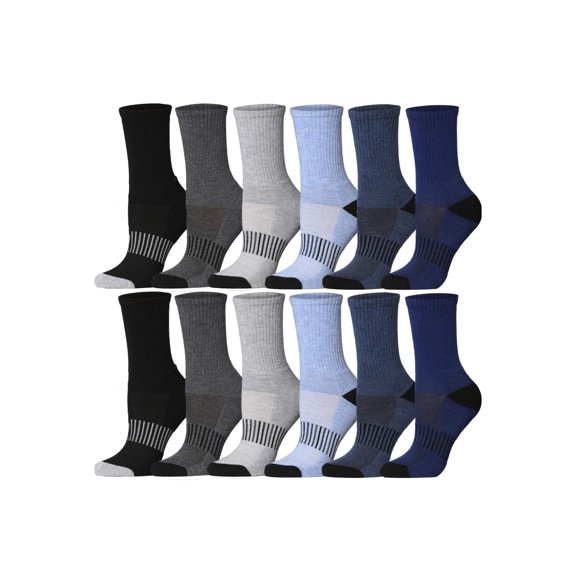 Tipi Toe Women's Athletic Crew Socks, 12 Pack, Thick Cushion