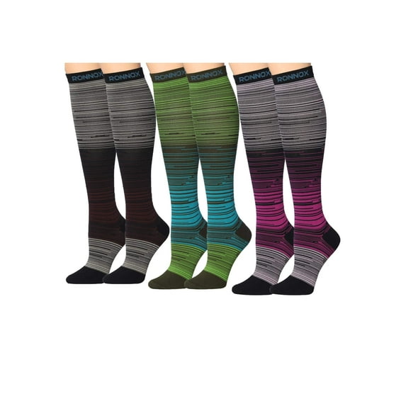Tipi Toe 3-Pack Compression Socks for Men & Women Colorful Patterned Knee High Socks (12-14 mmHg)