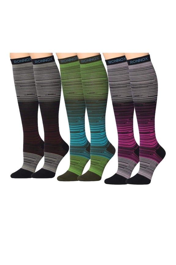 3-Pack Compression Socks for Men & Women Colorful Patterned Knee High Socks (12-14 mmHg)