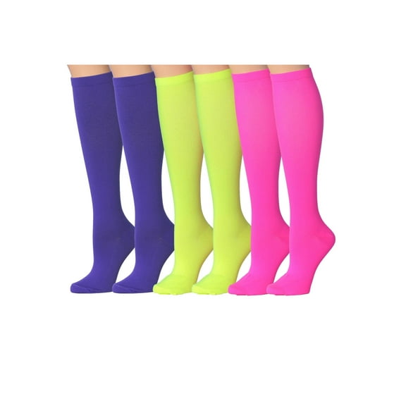 Tipi Toe 3-Pairs Compression Socks for Men & Women Athletic Legwear Bright Design Colorful Patterned Knee High Socks (12-14 mmHg)
