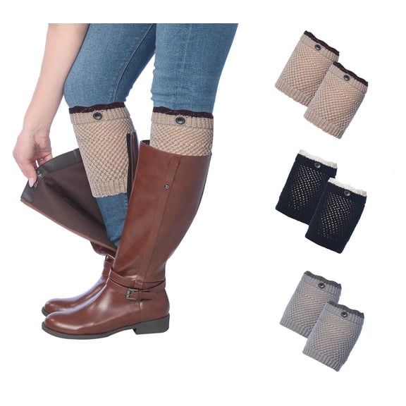 Tipi Toe 3 Pairs Women's Cozy Knit Boot Cuffs Short Leg Warmers for Boots