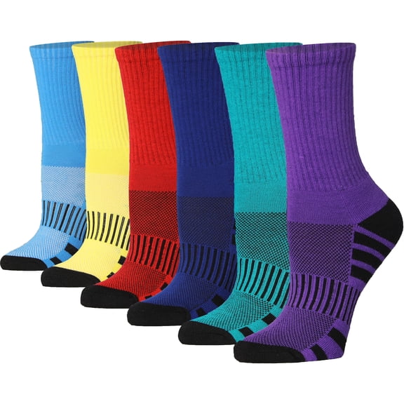 Tipi Toe Ladies Sport Crew Socks with Arch Support, 6 Count