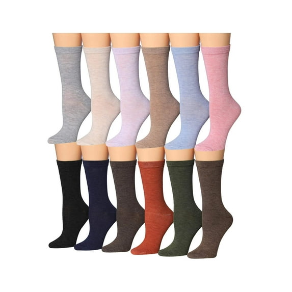 Tipi Toe Colorful Crew Socks for Women – 12-Pack Everyday Comfort Fit