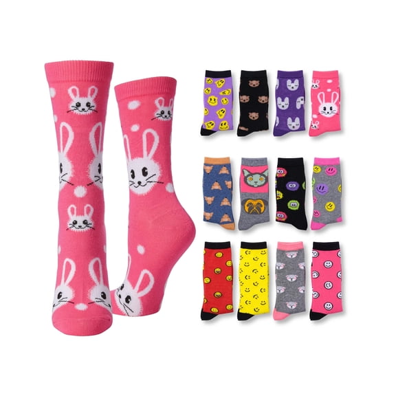 Tipi Toe Everyday Fashion Crew Socks for Women – 12-Pack with Spandex Comfort